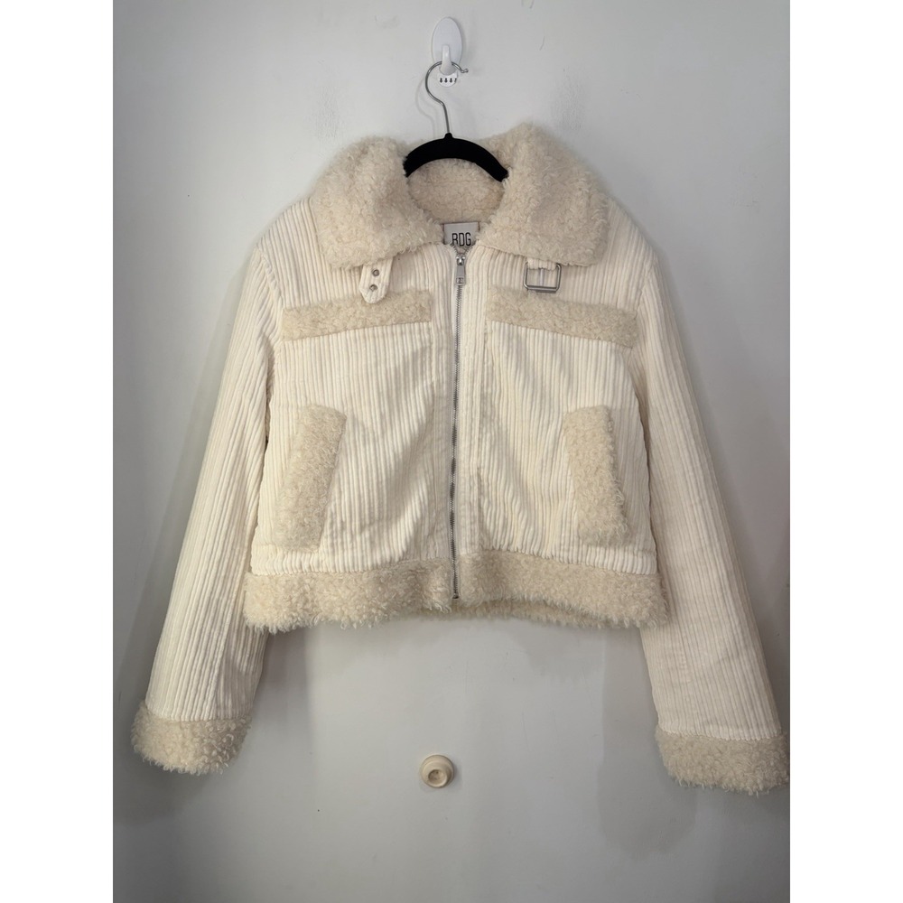 BDG Urban Outfitters Corduroy Sherpa Jacket Cream Ivory Zip Coat Large